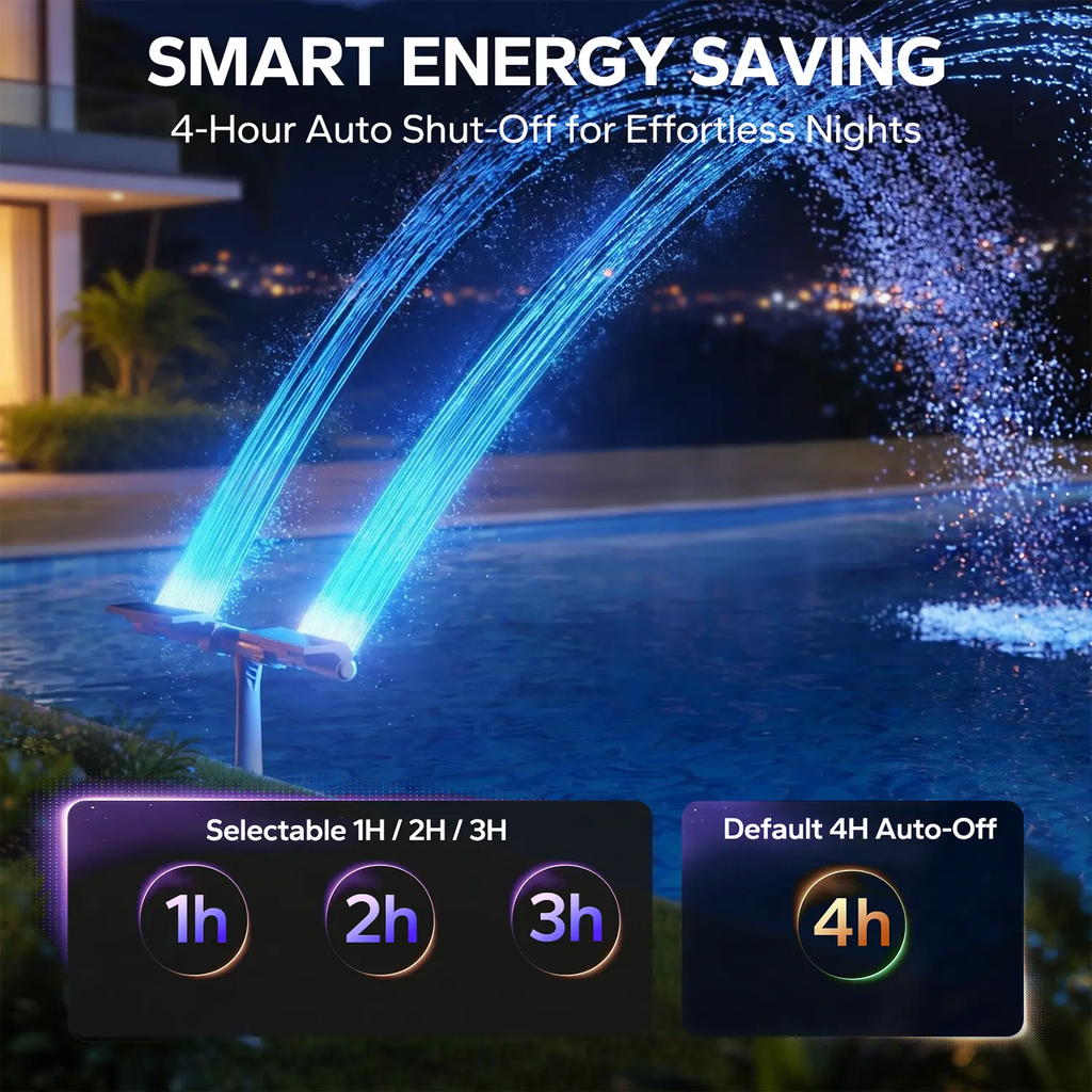 Fontaine solaire de piscine avec lumières à détection automatique et télécommande | Double pulvérisation, arroseur réglable pour piscines hors sol/enterrées
