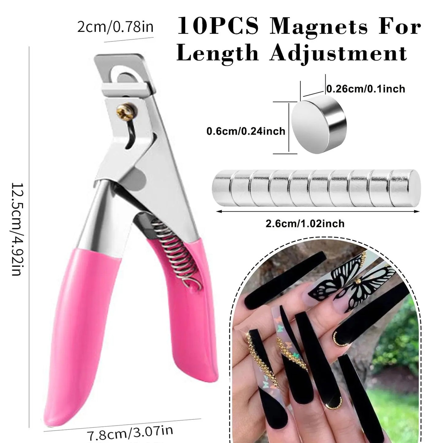 Professional U-Shaped Nail Clipper Kit with 10 Nail Measuring Magnets