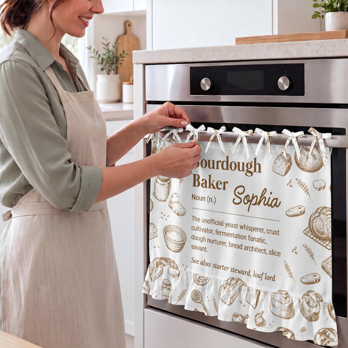 Sourdough Baker Noun, Personalized Oven Skirt Curtain, Gift For Bakers - 9