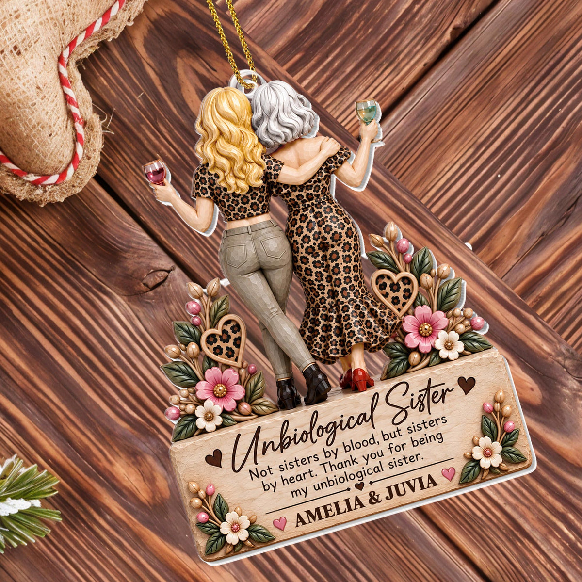 Unbiological Sister Personalized Acrylic Ornament, Gift For Besties - 7