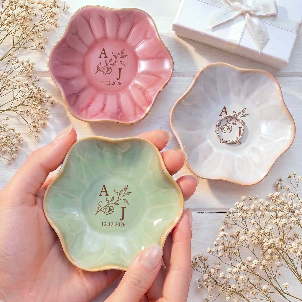Our Monogram Floral, Personalized Lotus Jewelry Dish, Gift For Couples - 7