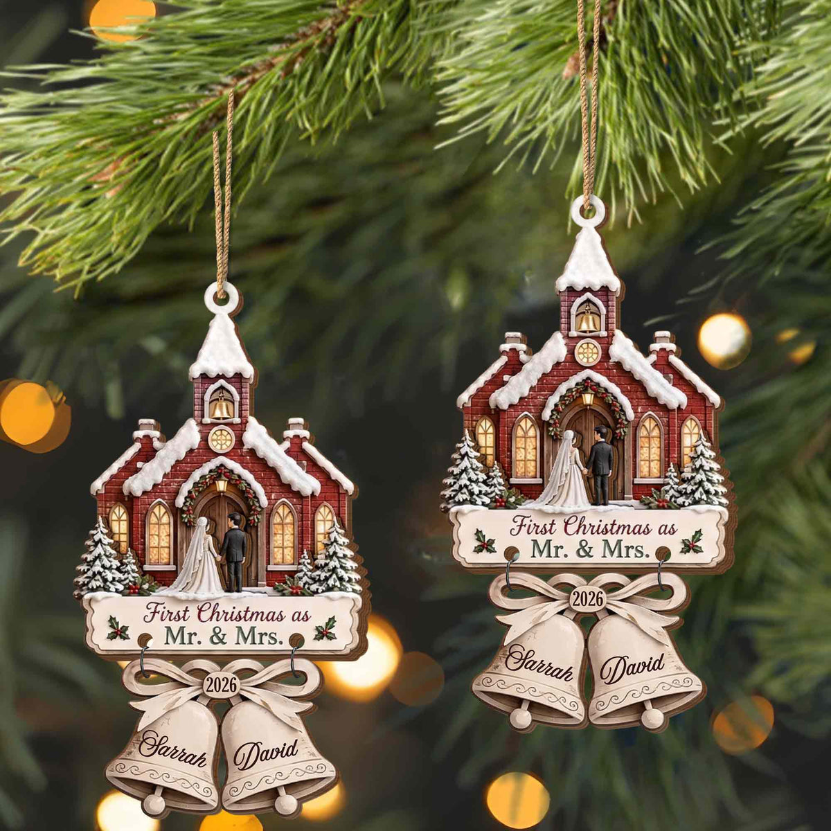 First Christmas As Mr. & Mrs., Personalized Wooden Ornament, Couple Gift - 5