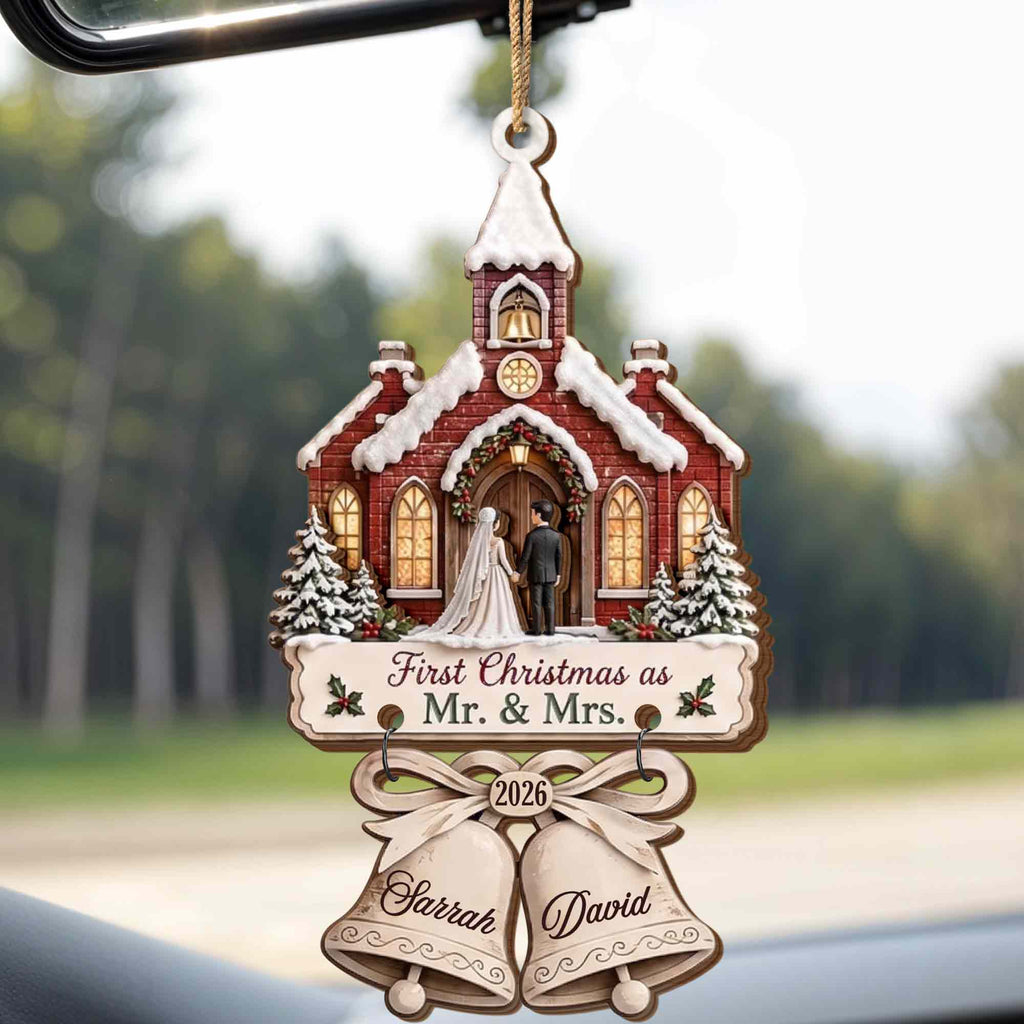 First Christmas As Mr. & Mrs., Personalized Wooden Ornament, Couple Gift - 6