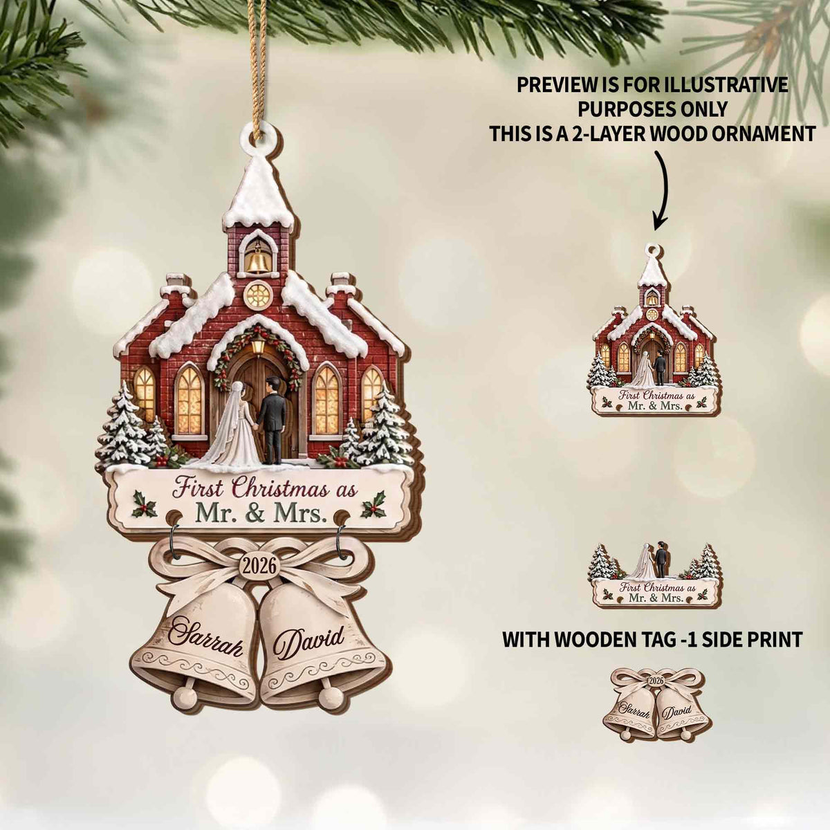 First Christmas As Mr. & Mrs., Personalized Wooden Ornament, Couple Gift - 7