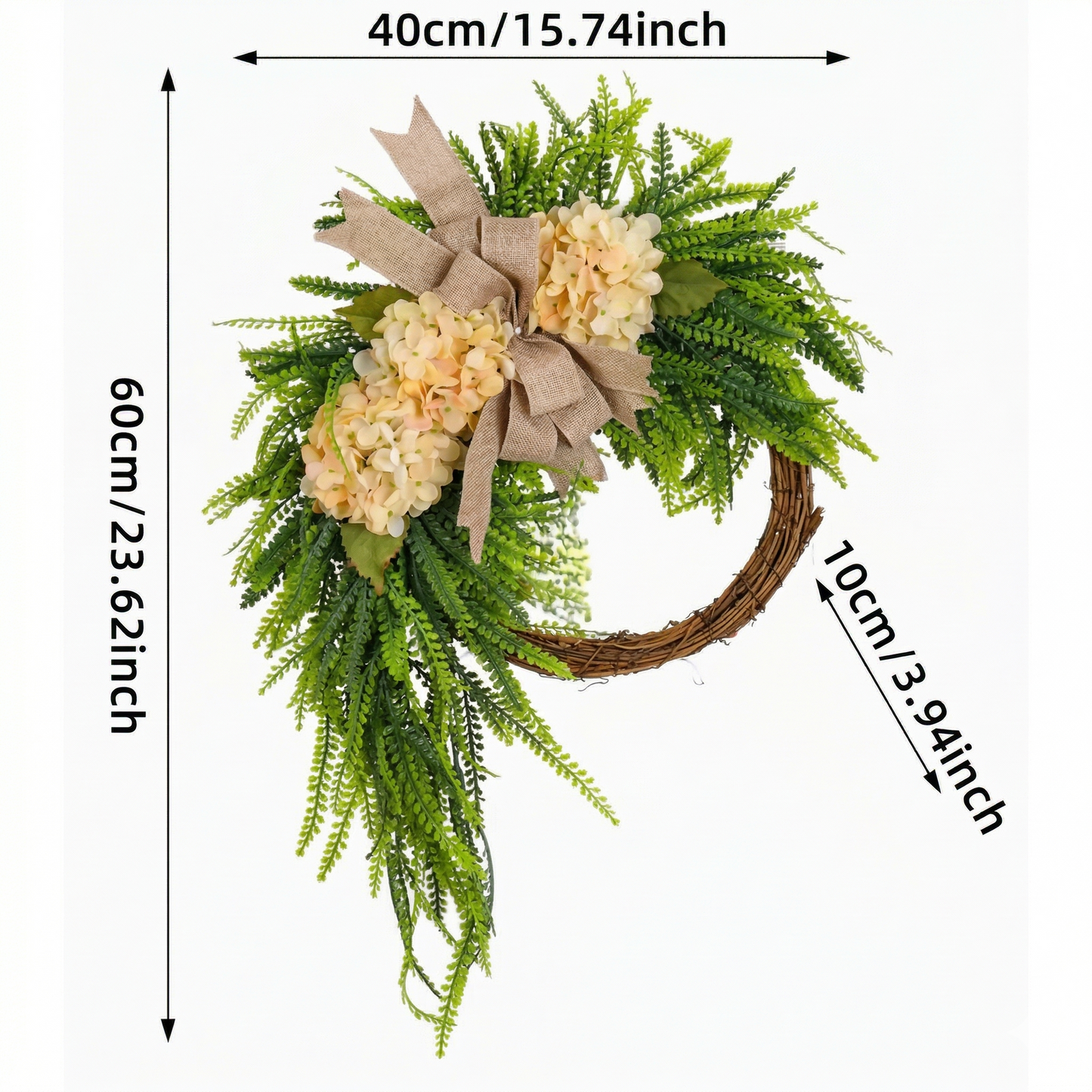 Rustic Bohemian Wreath (double-Sided Door Hanging) with Linen Bow & Greenery