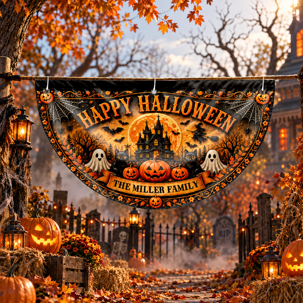 Happy Halloween Our Family, Personalized Fan Flag, Gift For Families - 1