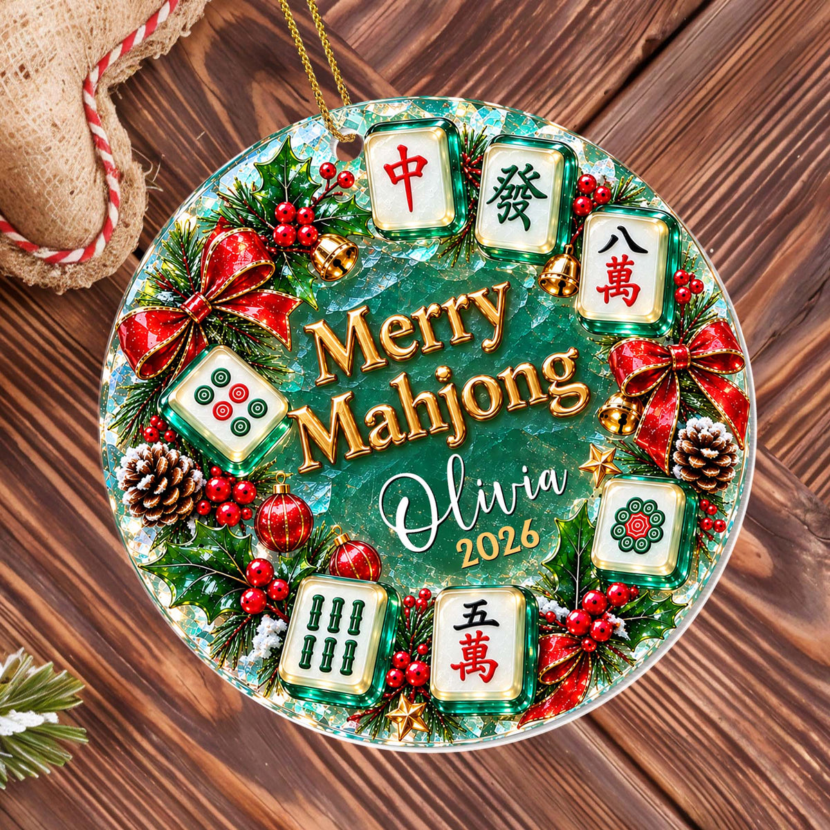 Merry Mahjong, Personalized Custom Acrylic Ornament, Gift For Mahjong Lovers - 2