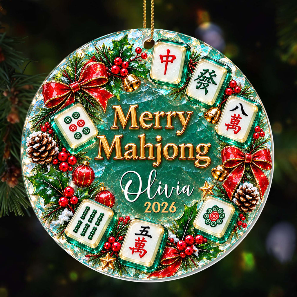 Merry Mahjong, Personalized Custom Acrylic Ornament, Gift For Mahjong Lovers - 4