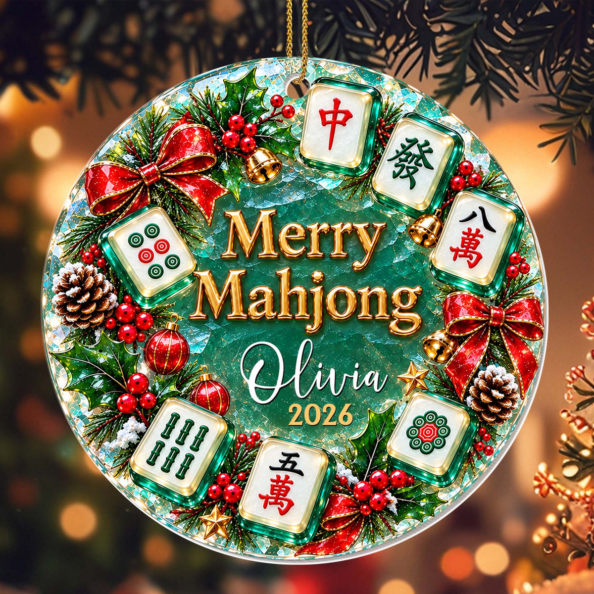 Merry Mahjong, Personalized Custom Acrylic Ornament, Gift For Mahjong Lovers - 1