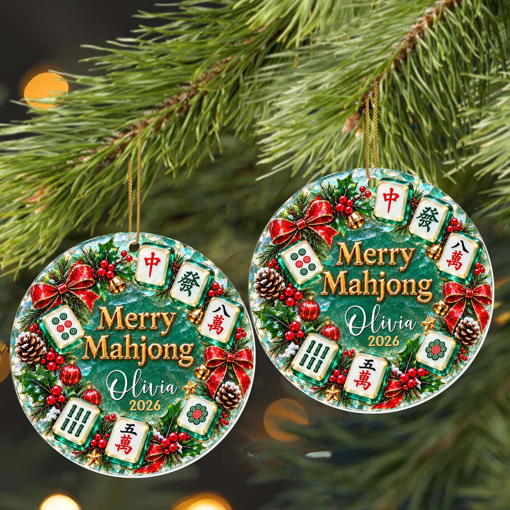 Merry Mahjong, Personalized Custom Acrylic Ornament, Gift For Mahjong Lovers - 6