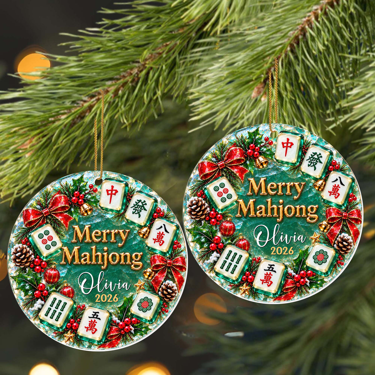 Merry Mahjong, Personalized Custom Acrylic Ornament, Gift For Mahjong Lovers - 6