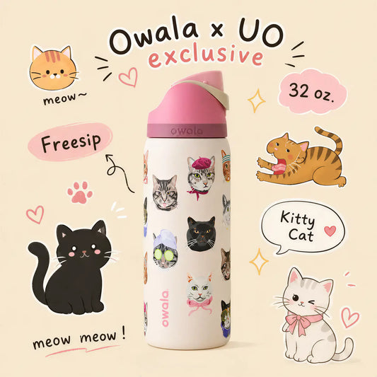 Cute Cat Collage 32 oz Insulated Stainless Steel Water Bottle with Straw