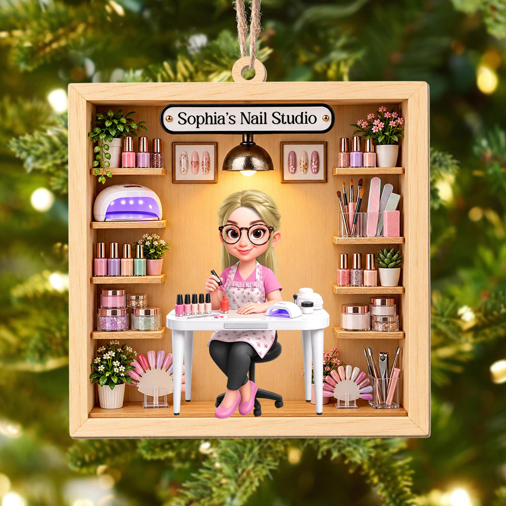My Nail Studio Custom Nail Artist Design, Wood Ornament, Gift For Nail Techs & Nail Lovers - 1