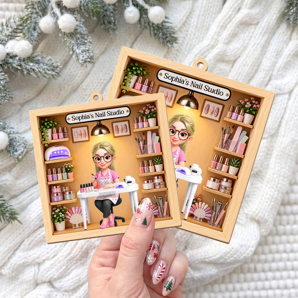 My Nail Studio Custom Nail Artist Design, Wood Ornament, Gift For Nail Techs & Nail Lovers - 4