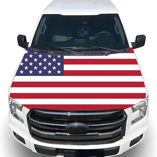 American Flag Car Hood Cover – Memorial & Independence Day Commemorative Edition with Dual Triangle Clips