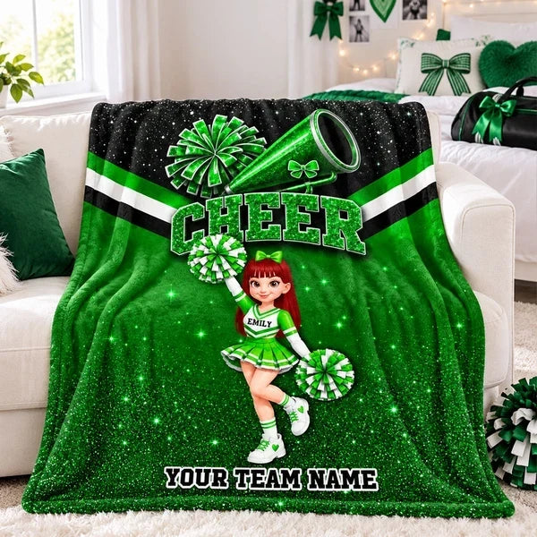 Personalized Fleece Blanket, Sparkling Pink Cartoon Cheerleader with Pom-Poms, Unique Gift for Daughter - 5