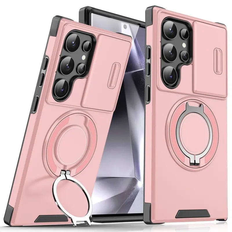 OREKROY Shockproof Magnetic Case with Slide Camera Lens Protector For Samsung Galaxy