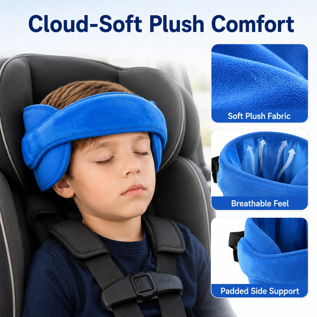 Correa suave de felpa ajustable para la cabeza del asiento de coche con cojines laterales acolchados para niños