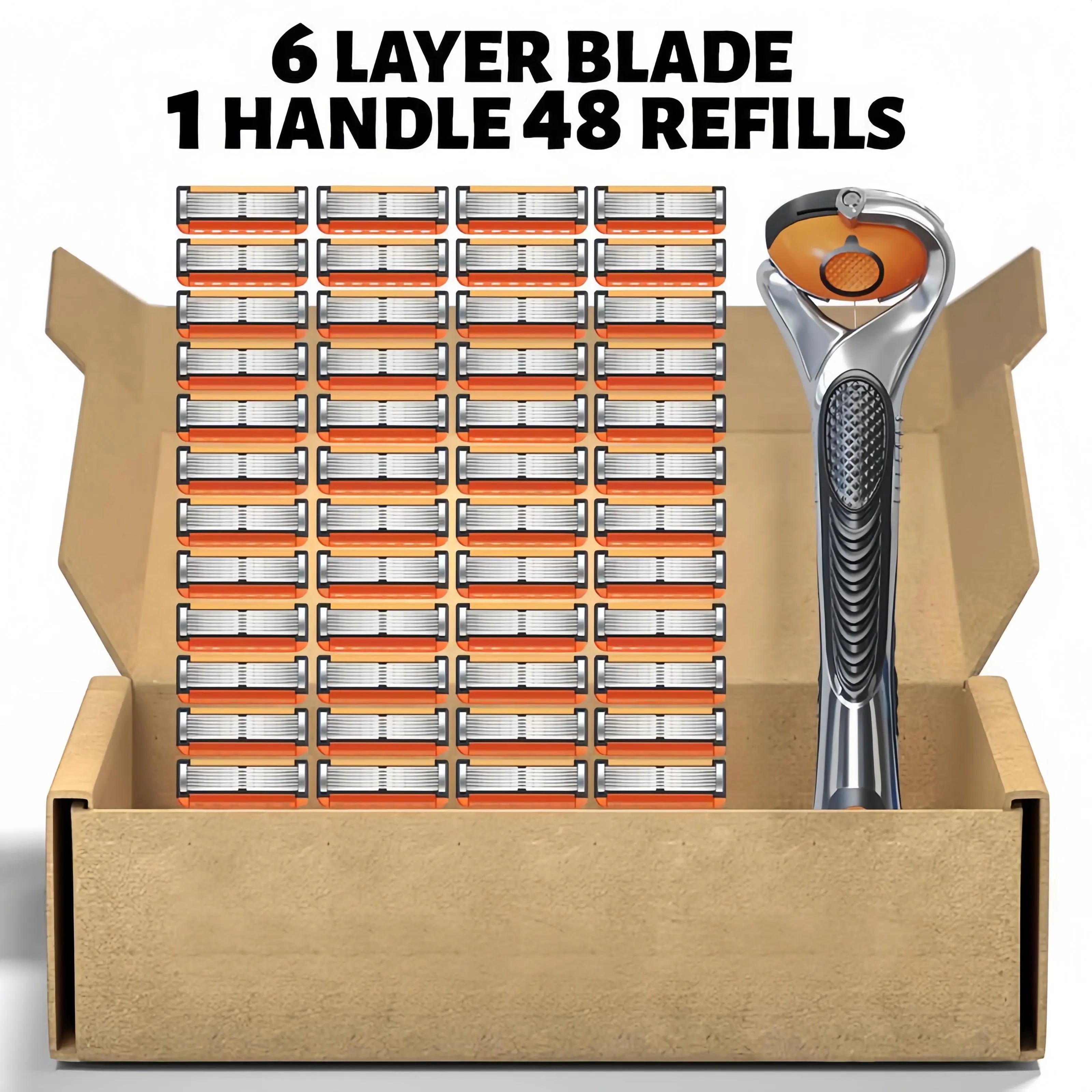 Kit Rasoir Homme 6 Lames Ultra-Tranchantes 24/48 Recharges Plus Manche Offert pour un Rasage Impeccable