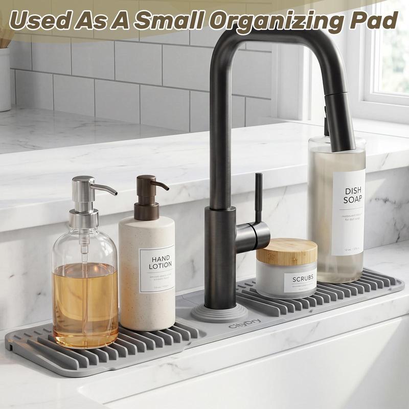 Cuttable Silicone Faucet Splash Guard Mat – Auto-Drain Quick Dry Drip Collector Tray