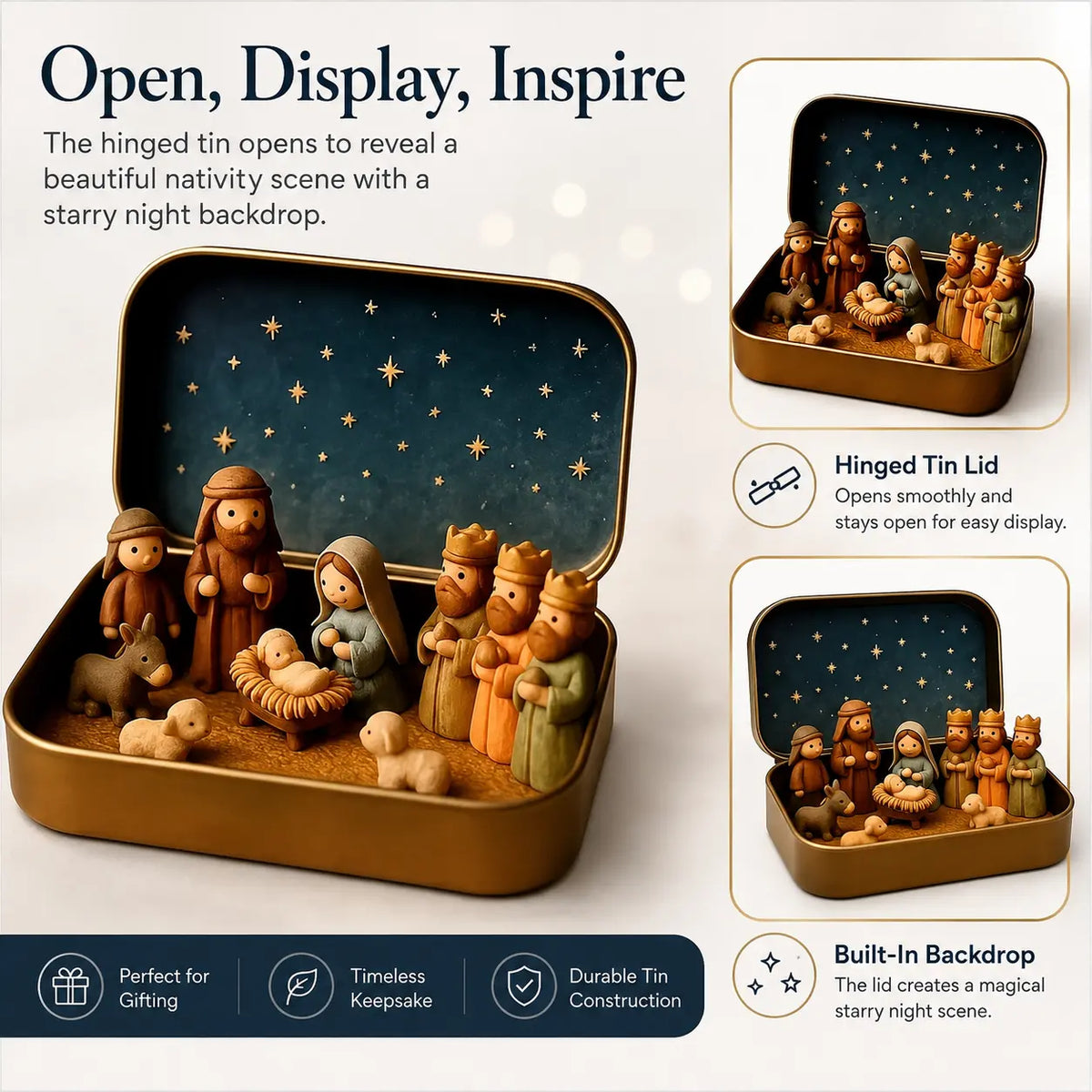 Pocket-Size Mini Nativity Scene Set with Storage Box – Hand-Painted Christmas Table Decor