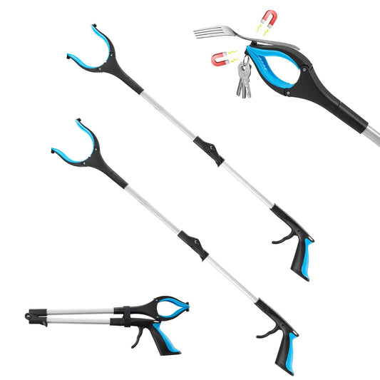 Grabber Reacher Tool 2-Pack, 34" Foldable Pickup Tool with 360° Rotating Wide Jaw & Dual-Sided Magnet, Lightweight Trash Picker for Seniors