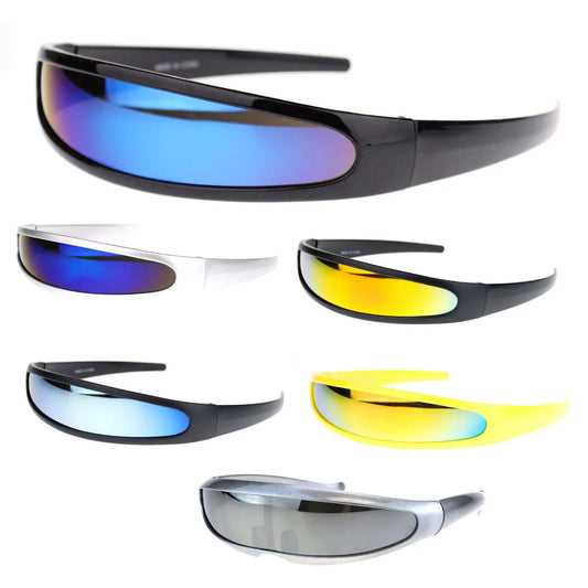 Futuristic Cyberpunk Cyclops Monolens Sunglasses - Robotic Mirror Lens Shades with UV400 Protection