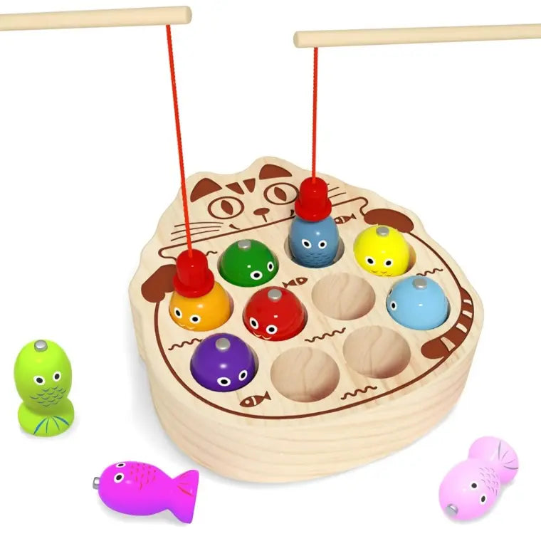 Magnetic Fishing Game Toy – Montessori Wooden Fine Motor Skills Activity Board for Toddlers
