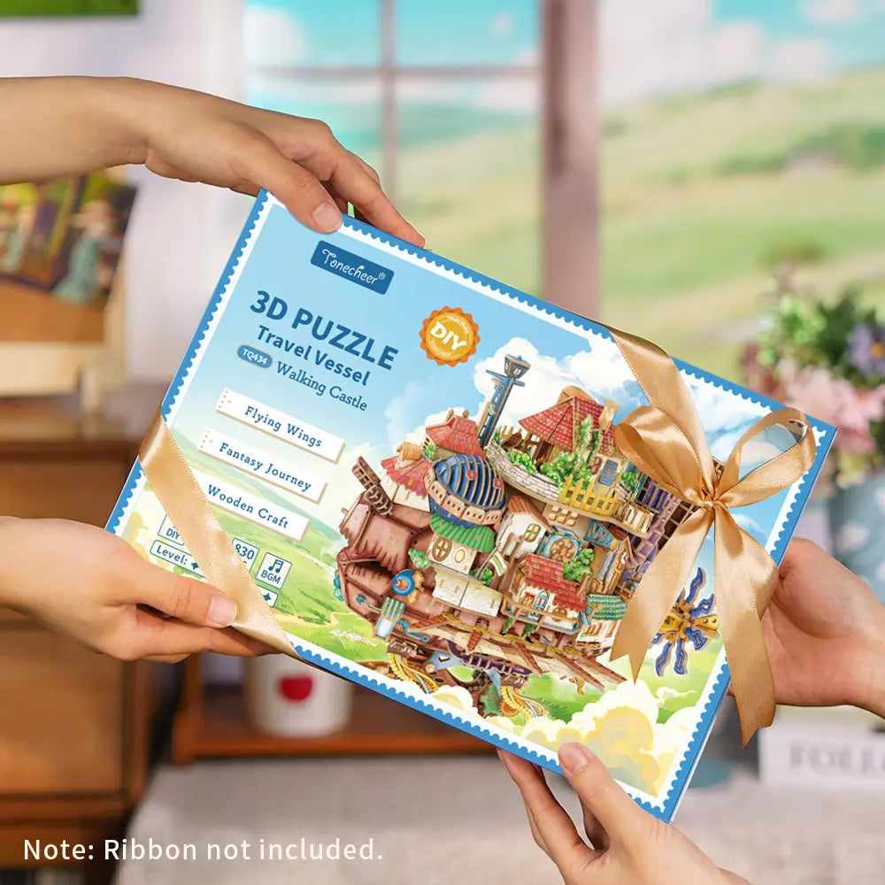 Whimsical 3D Puzzle Walking Castle Model Kit – Built-in Music Box & 20 Warm LED Bulbs