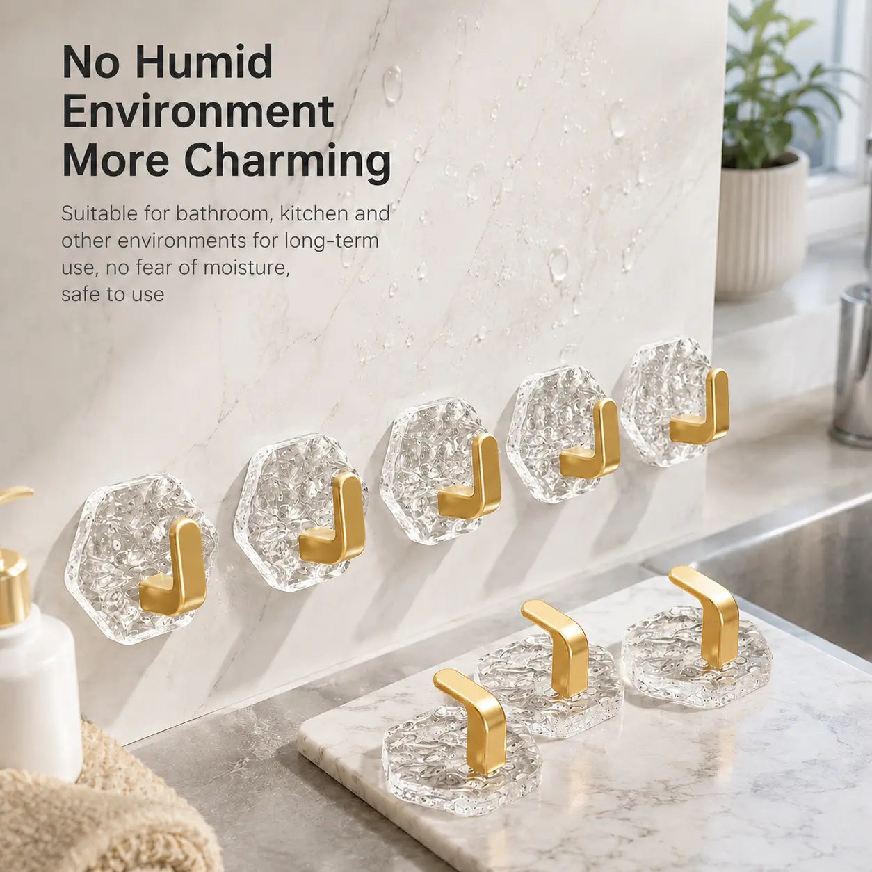 10/20-Pack Heavy-Duty Hexagonal Ripple Adhesive Hooks – Waterproof Wall Organizers for Kitchen & Bathroom