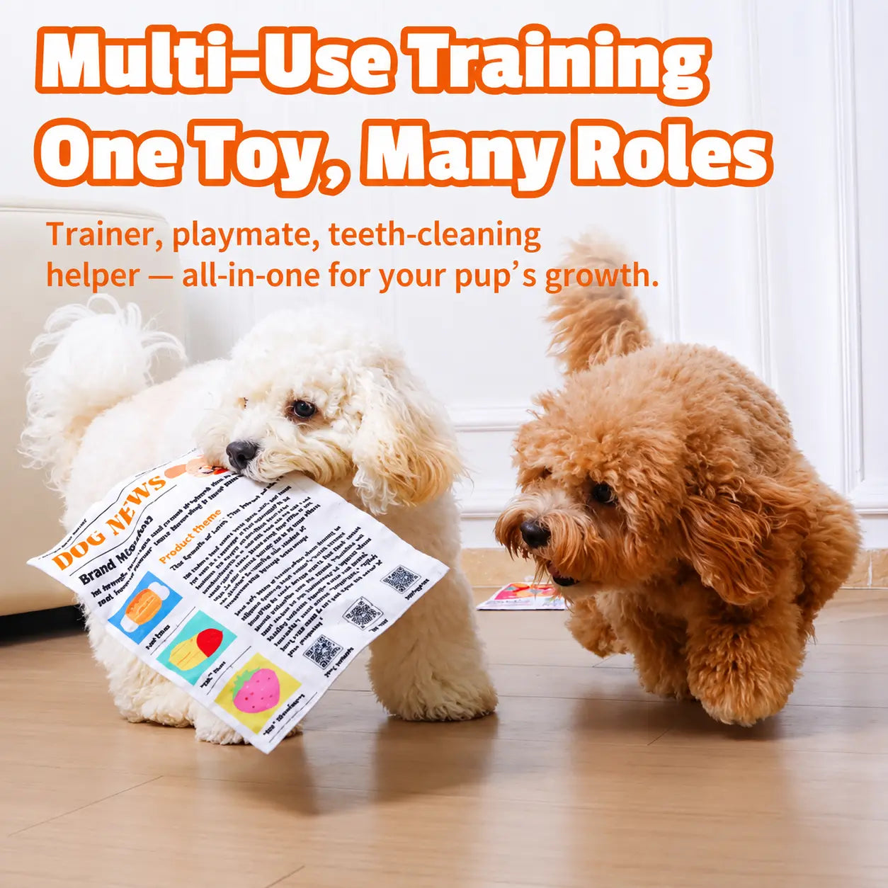 Durable Crinkle Balloon Dog Toy - Newspaper Print Chew Toy for Boredom Relief & Teeth Cleaning