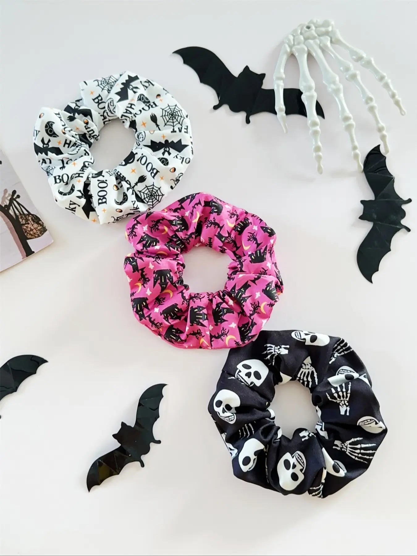 Halloween Scrunchies Set, 6PCS Gothic Pumpkin Hair Ties, Spooky Cute Elastic Hair Accessories
