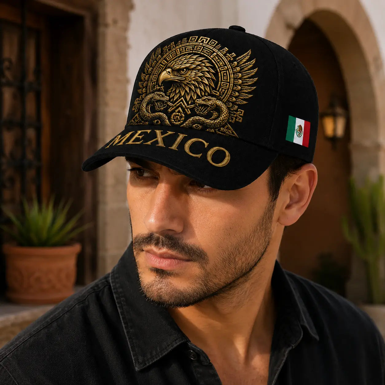 Mexico Embroidered Snapback Cap – Golden Aztec Eagle Adjustable Sports Hat
