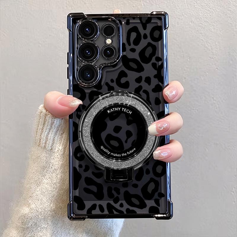 Sexy Leopard Stand Case for iPhone 17 Pro Max & Galaxy S26 Ultra – Non-Yellowing Clear Shockproof Cover