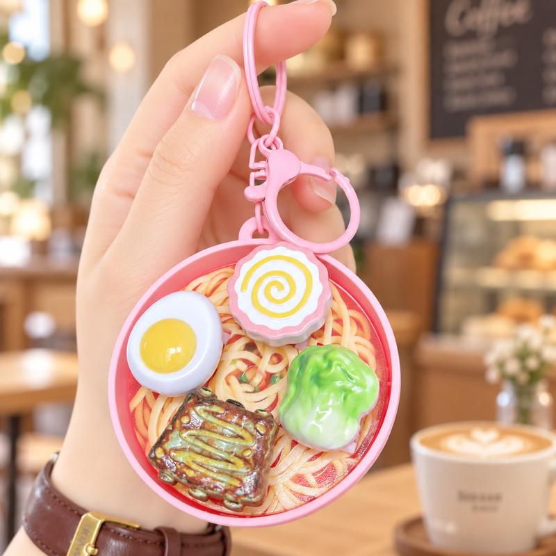 Cute Ramen Noodle Bowl Pressable Spinning Fidget Toy Keychain – Novelty Bag Charm