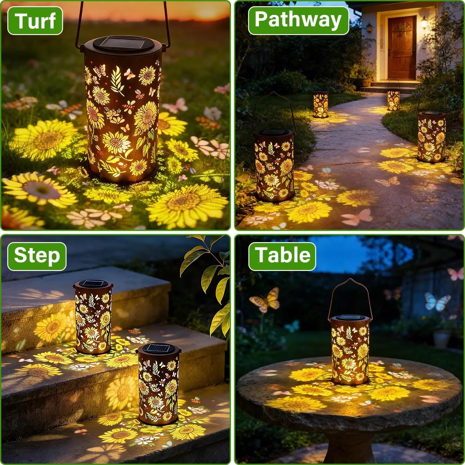 Colorful Solar Lanterns Outdoor Waterproof, Garden Decor Gifts for Women Mom Grandma - LED Colorful Sunflower Solar Powered Lights Metal Hanging Lantern for Outside Garden Patio Yard Lawn Porch Decor
