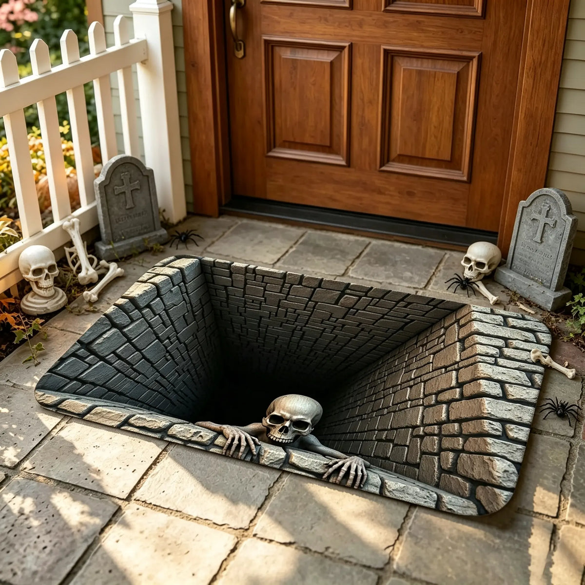Halloween Front Door Mat – Festive 3D Visual Skull & Clown Horror Rug