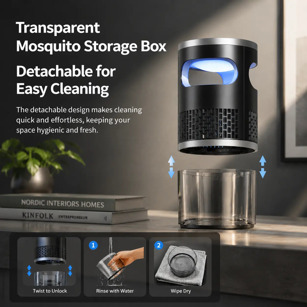 Quiet Indoor Mosquito and Fruit Fly Trap with Light Suction