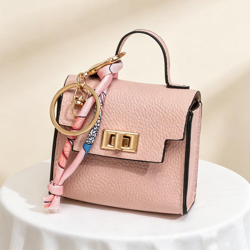 Mini Square Bag Pendant Keychain - High Quality Leather with Colorful Strap, Cute Car Keychain & Bag Charm Accessory
