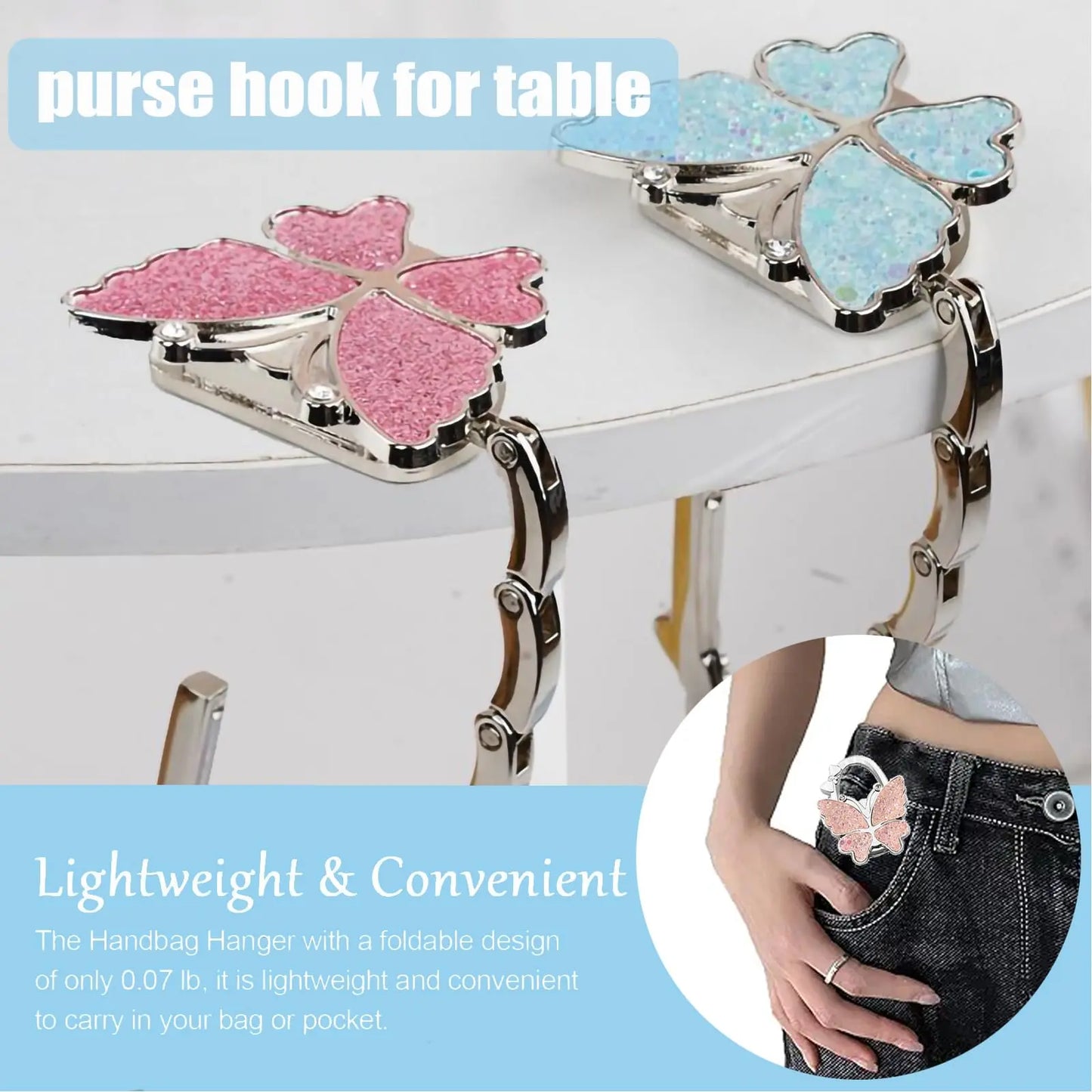 Butterfly Foldable Purse Hook: Portable Handbag Hanger & Table Holder Stand