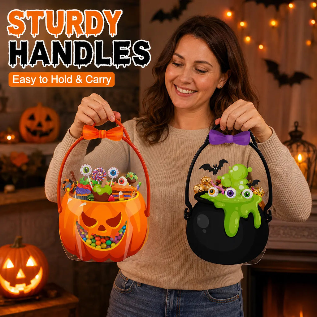 12-60 Pcs Halloween Plastic Goodie Bags – Trick or Treat Candy Bags with Pumpkin & Skull Patterns