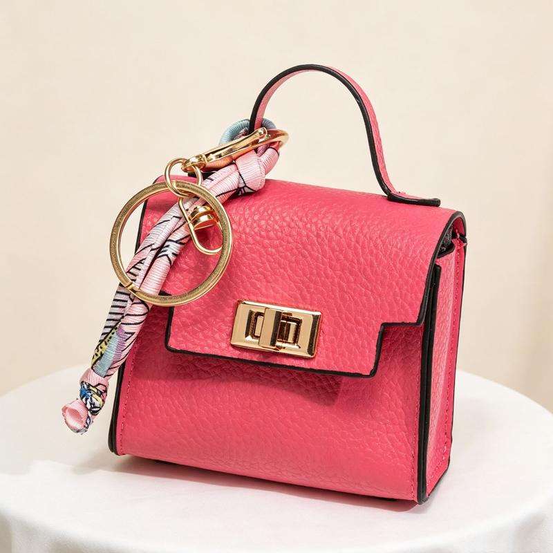 Mini Square Bag Pendant Keychain - High Quality Leather with Colorful Strap, Cute Car Keychain & Bag Charm Accessory