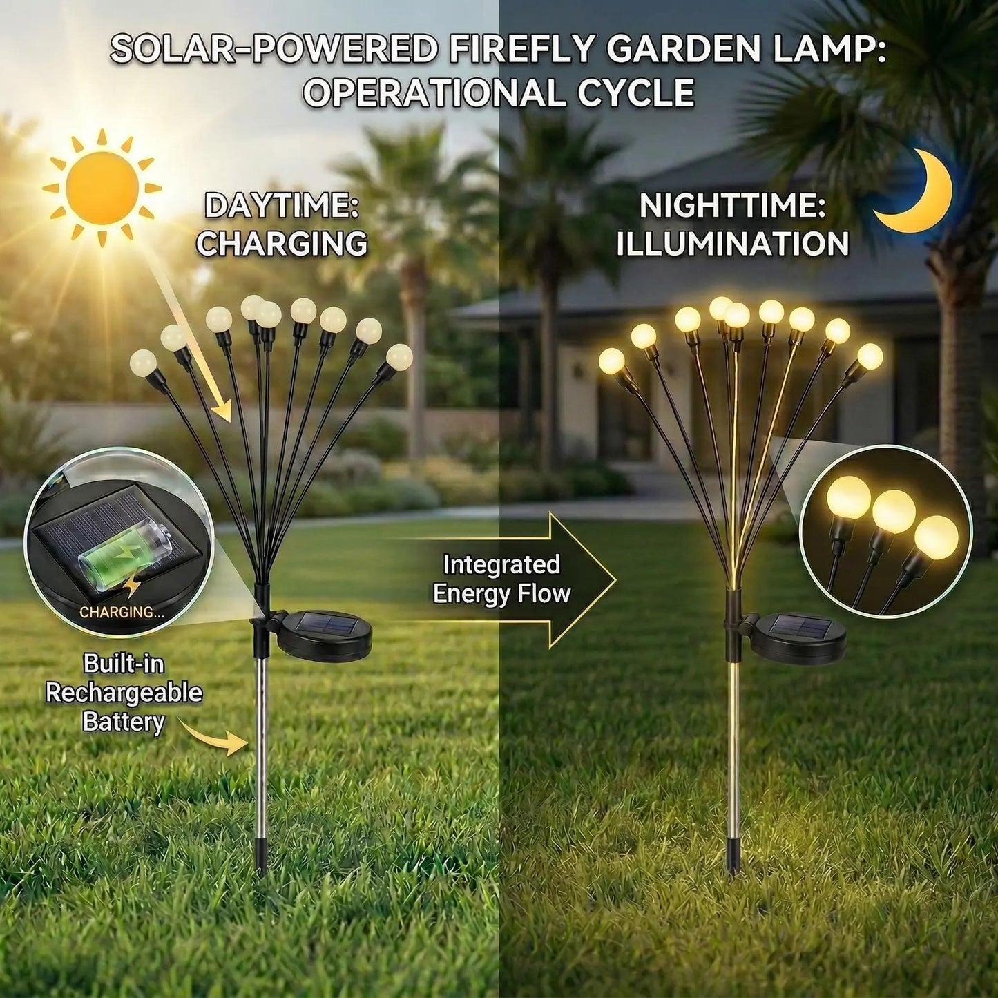 Outdoor Solar Firefly Lights, 4/8 Pack Waterproof Garden Stake Lights with Auto Dusk-to-Dawn Glow, 32/64 LED Bulbs for Yard, Patio, Pathway, Walkway & Landscape Decor