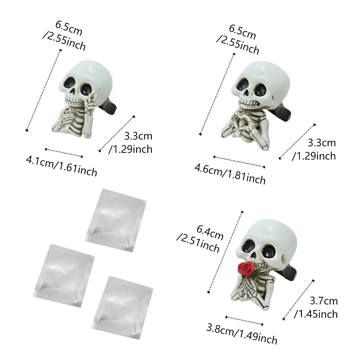 Cute Skull Car Diffuser Set, 3PCS Resin Skeleton Car Decor