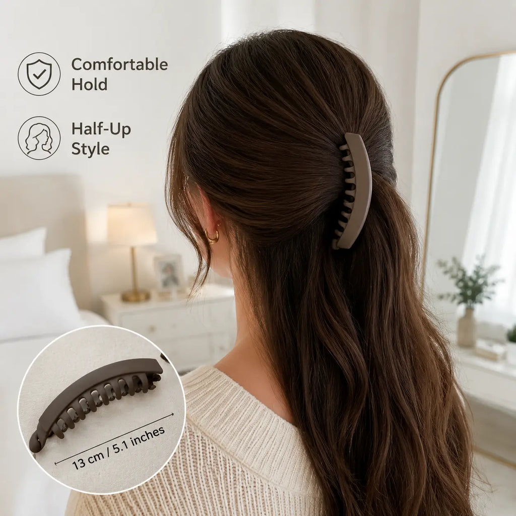 3-Piece French Banana Hair Clips – Non-Slip Neutral Ponytail Claw Clips for All Hair Types