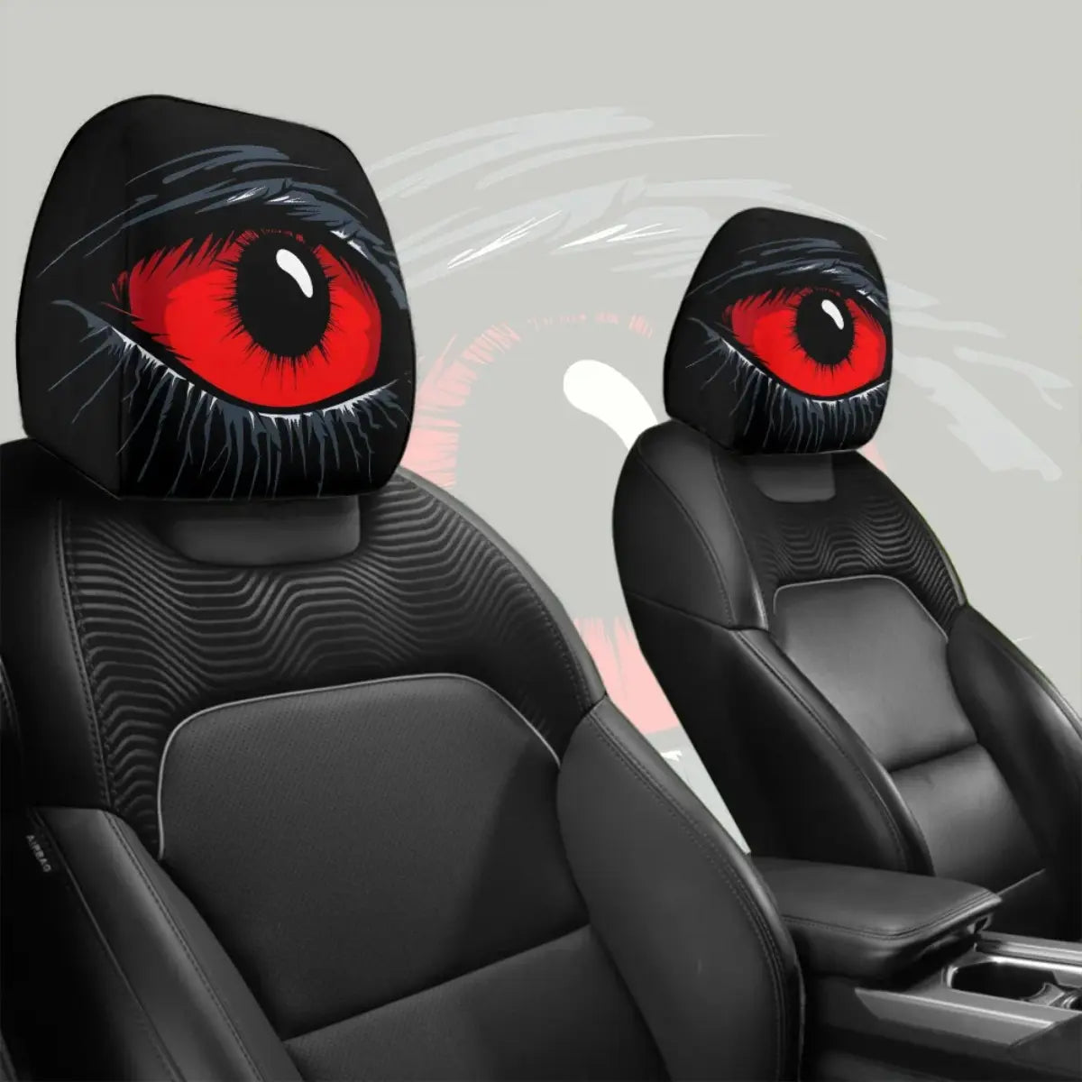 2 pcs Red Devil's Eye Car Headrest Covers - Red and black Gothic design, washable, suitable for General Motors vehicles summervibes