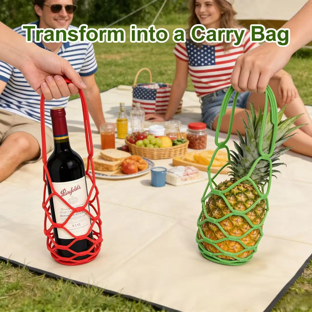 Multi-Use Silicone Storage Bag-4Pack & Organizer,Multifunctional Mesh Coaster,Foldable Silicone Wine Carrier,Handheld Bottle Mesh Coaster & Drink Holder,Expandable Bottle Tote for Fruit Wine Beverage
