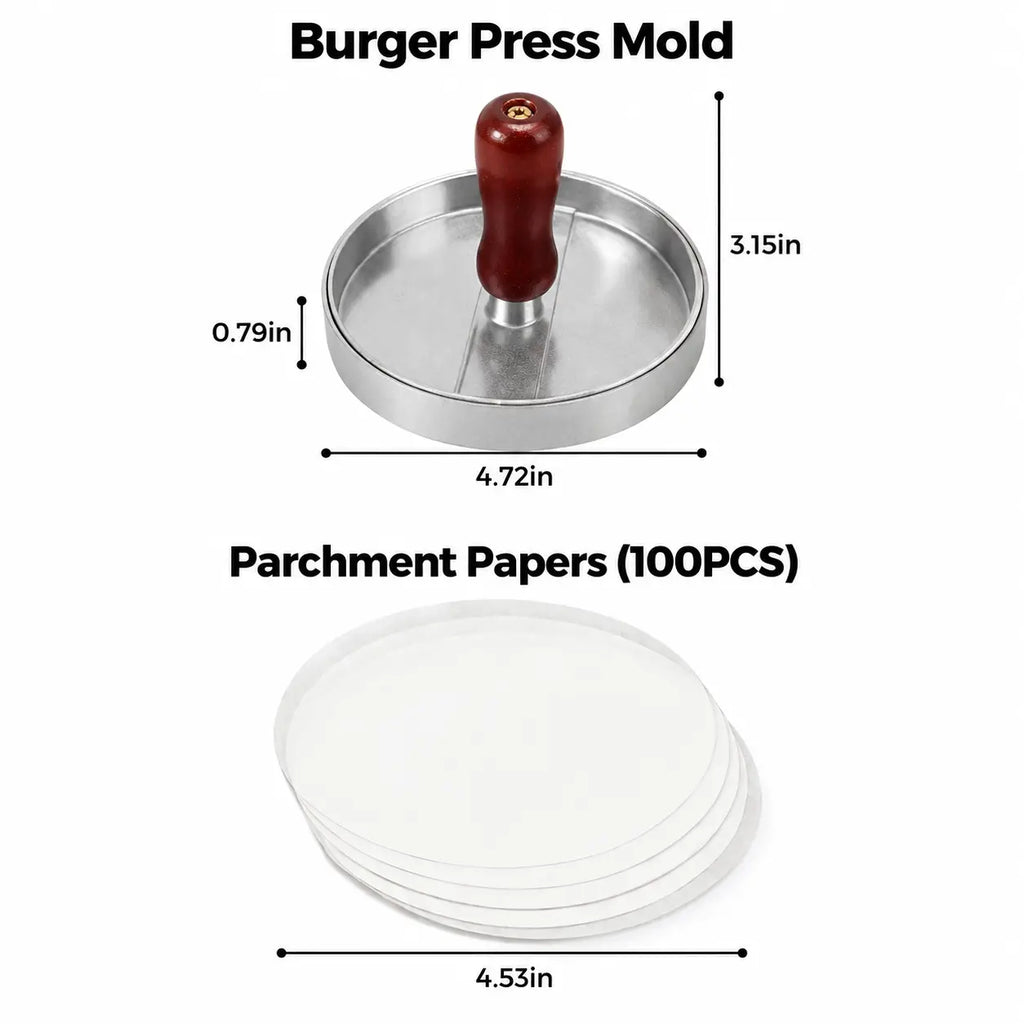 Stainless Steel Burger Press – Non-Stick Patty Maker Mold & Metal Smasher Tool
