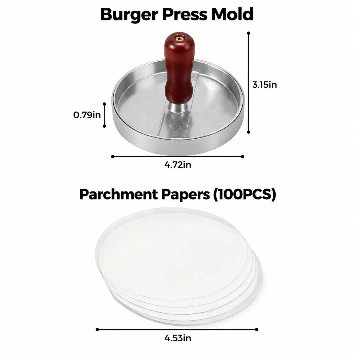 Stainless Steel Burger Press – Non-Stick Patty Maker Mold & Metal Smasher Tool
