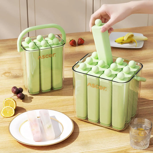 Rectangular ice mold with lid, homemade ice maker, food-grade silicone, easy to demold ice pops, household ice stick box